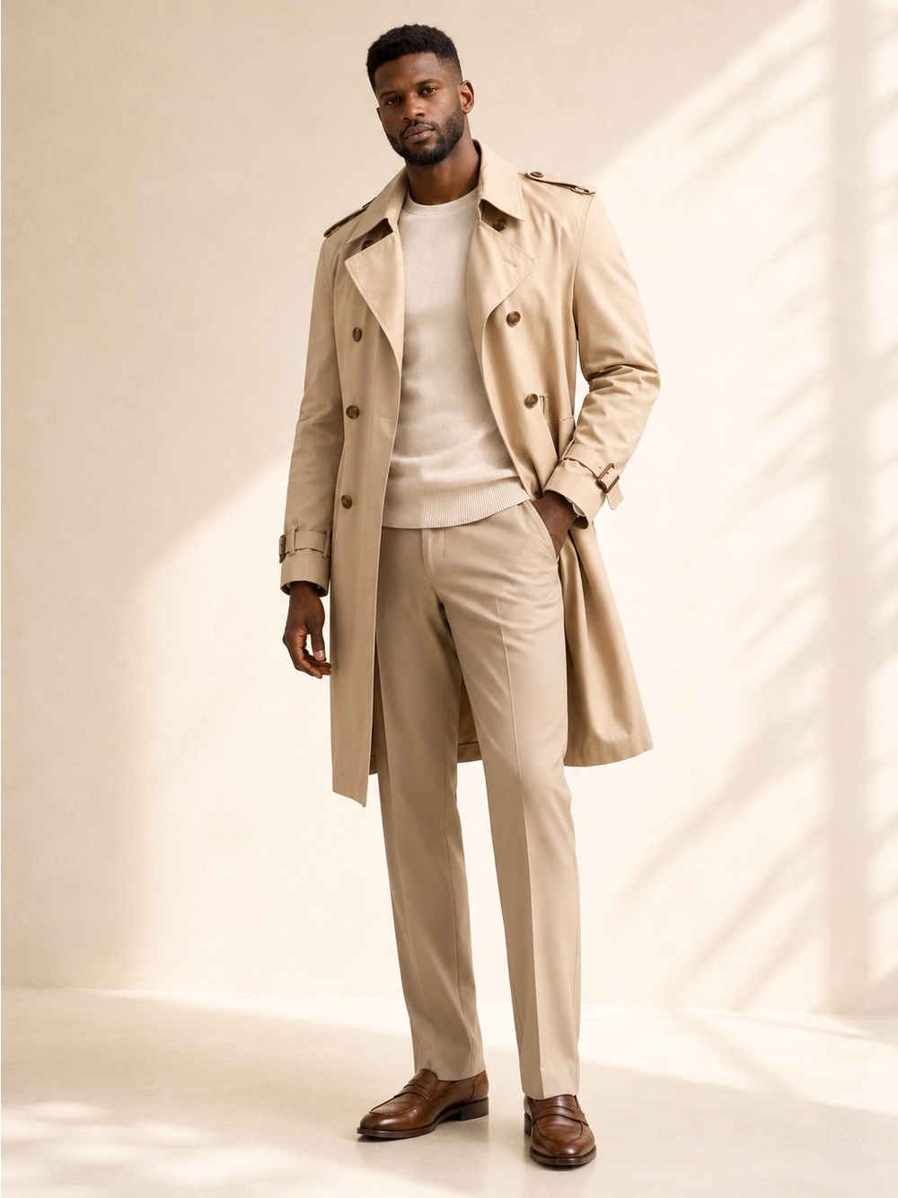 Eaton Vintage Deadstock Trench Coat Double-Breasted Belted Cream Sz 44S
